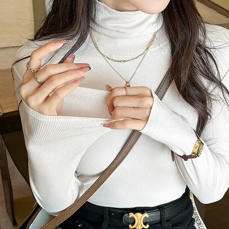 白色打底衫女士内搭2023新款高领紧身上衣洋气小衫大码长袖t恤薄图片