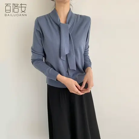 百洛安系带针织衫开衫女2023秋新款小众别致宽松休闲长袖毛衣外套图片