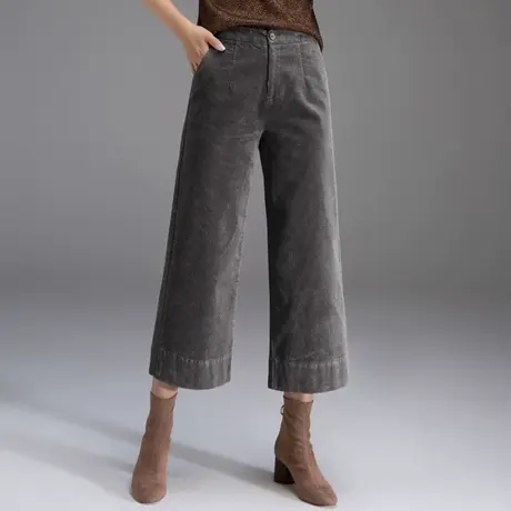 小个子灯芯绒阔腿裤女秋冬八分裤2024新款七分直筒裤九分条绒裤子商品大图