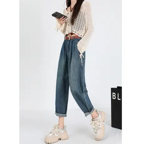 复古哈伦牛仔裤女高腰2023年秋季新款宽松显瘦修身设计感萝卜裤子商品大图