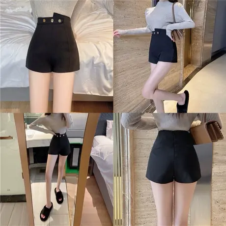 不规则高腰弹力短裤女冬款外穿2024秋冬显瘦A字阔腿裤打底裤子潮图片