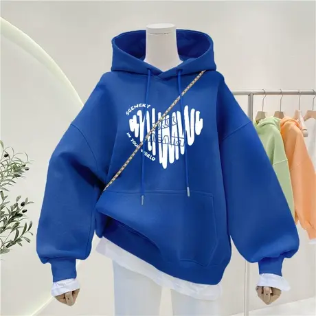 港味大码卫衣女oversize复古加绒款ins潮休闲设计感秋冬连帽外套图片