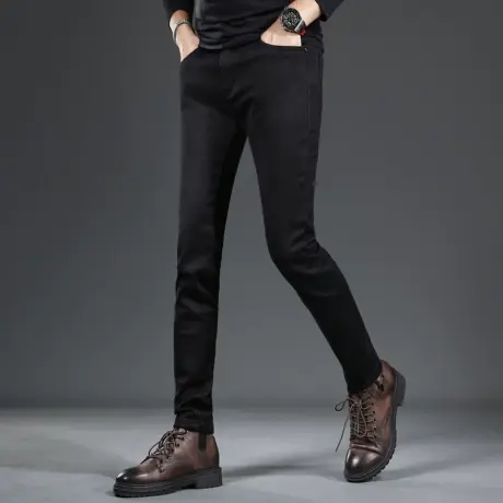 纯黑色牛仔裤男秋季2023新款修身直筒男士春秋款弹力休闲百搭裤子商品大图