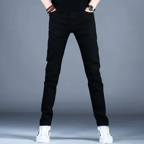 纯黑色弹力百搭牛仔裤男潮牌潮流小脚修身潮流男士秋冬款裤子高档商品大图