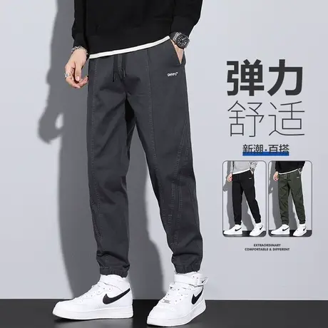 高级感拼接工装夏季薄款男生痞帅九分休闲裤子加肥加大码胖子男士商品大图