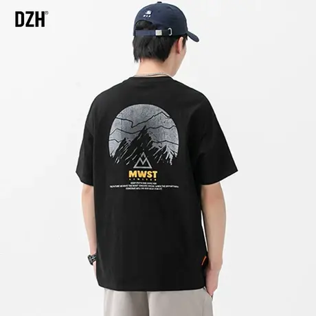 男士黑色夏季男短袖潮牌ins百搭休闲印花衣服潮流宽松纯棉t恤半袖商品大图