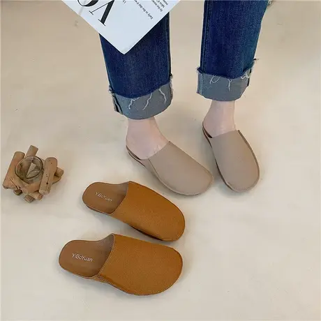 包头半拖鞋女外穿2024年新款春夏季日系复古平底无后跟懒人凉拖鞋商品大图