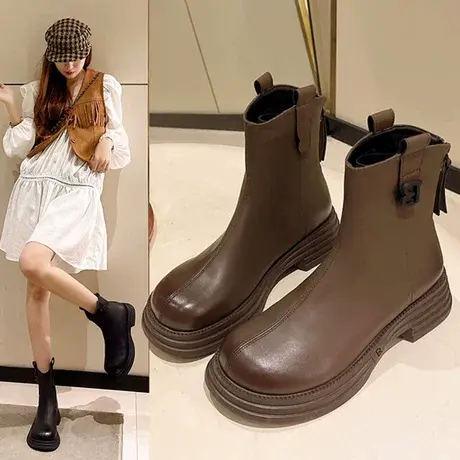 切尔西靴女英伦风2023年新款秋冬季百搭超火烟筒短靴厚底马丁靴女商品大图