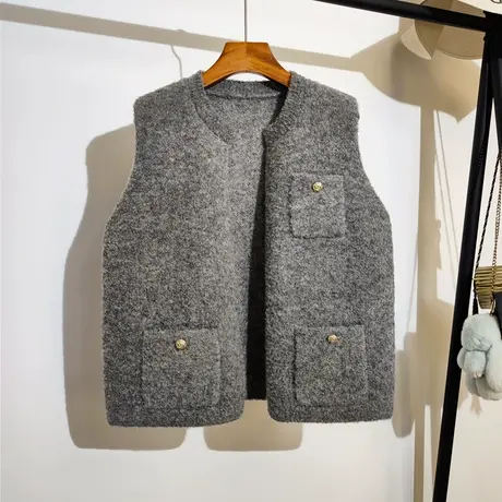 小香风针织马甲开衫女秋冬新款宽松百搭无袖坎肩毛衣背心马夹外套图片