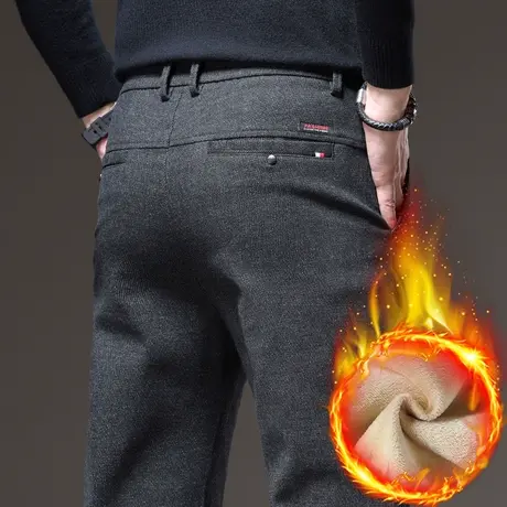 秋冬款加厚抓绒西装裤冬季男士加绒保暖抗寒西裤2024新款休闲裤子商品大图