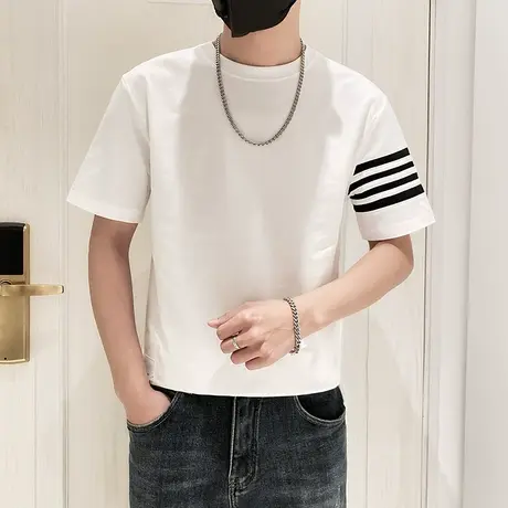 条纹T恤男短袖夏季男装衣服半截袖2023新款百搭上衣潮牌休闲半袖t商品大图