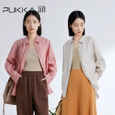 蒲PUKKA 亚麻衬衫女年春装新品精致刺绣休闲长袖衬衣图片