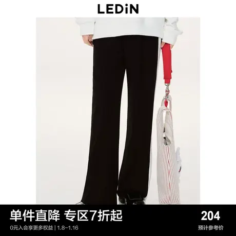 乐町黑色阔腿裤春季撞边休闲裤女C1GBD1102商品大图