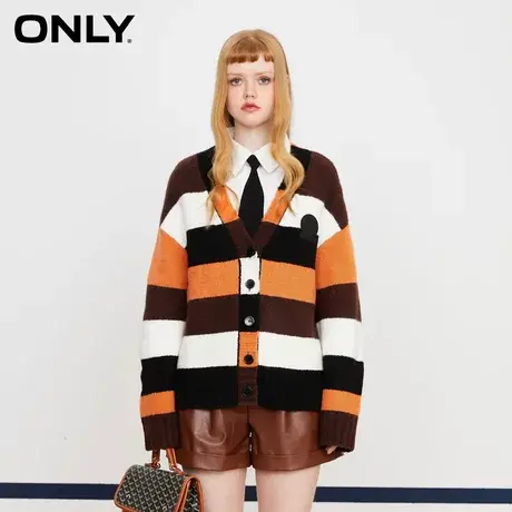 【CC家居控】ONLY夏季时尚宽松V领撞色设计长袖针织衫女商品大图