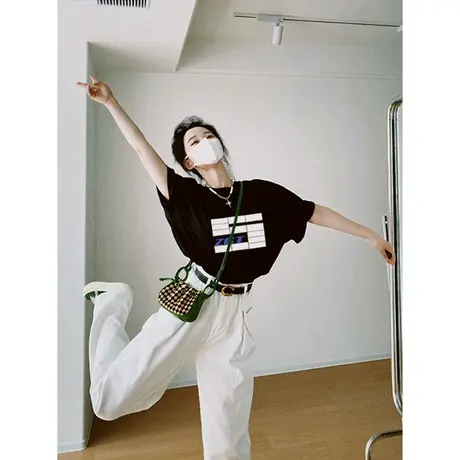 纯棉设计感美式复古短袖t恤女夏季新款小众宽松半袖印花上衣潮牌商品大图