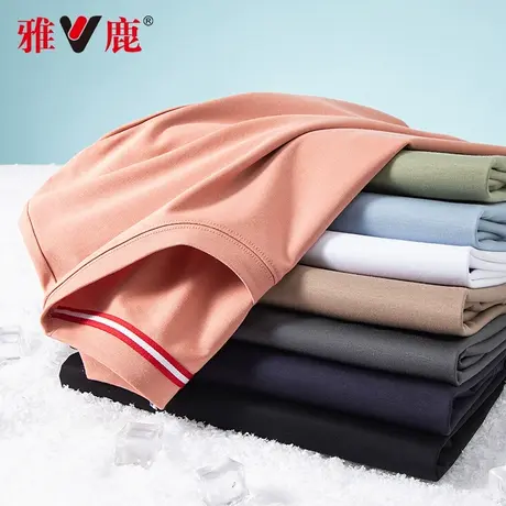 雅鹿凉感短袖T恤男士2024年夏季新款圆领宽松纯棉打底短t男上衣商品大图