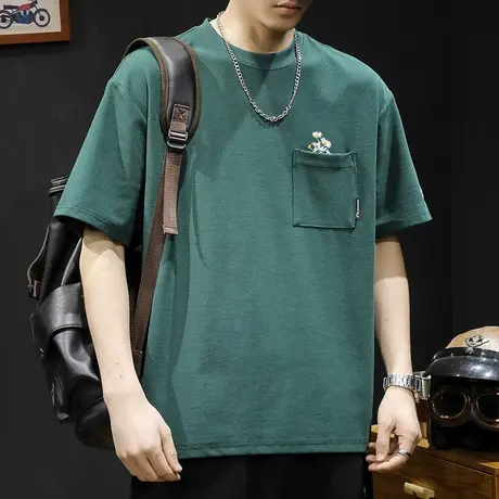 潮流百搭短袖t恤男士半袖夏季2024新款宽松大码潮牌男款口袋体恤商品大图