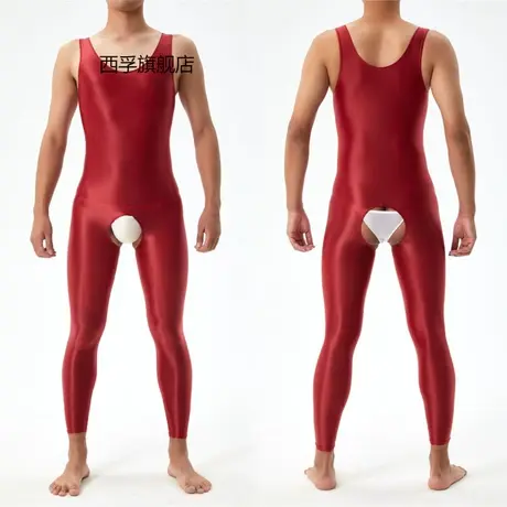 性感男士油亮光泽连体衣全身高弹大码开档免脱情趣7150商品大图
