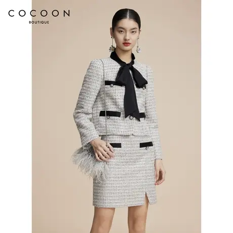 MISSCOCOON商场同款上衣24夏新款经典优雅灰斜纹软呢撞色设计外套商品大图