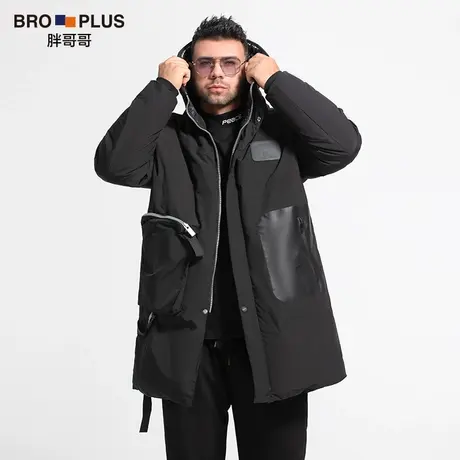 胖哥哥连帽羽绒服男大码中长款白鸭绒保暖厚款加肥加大胖子外套冬商品大图