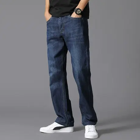 男士牛仔裤秋款宽松直筒商务休闲裤男中老年大码秋冬厚款男款裤子图片