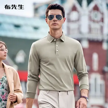 MrBu布先生秋冬新款八字领POLO衬衫抗皱纯棉商务长袖t恤男BT11972商品大图