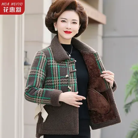 妈妈冬装加绒外套洋气加厚毛呢颗粒绒短款中老年冬季短款棉衣服女商品大图