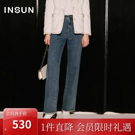 [丹宁艺术]恩裳COVER2023秋斜纹轻竖竹节洗水毛边磨白直筒牛仔裤图片