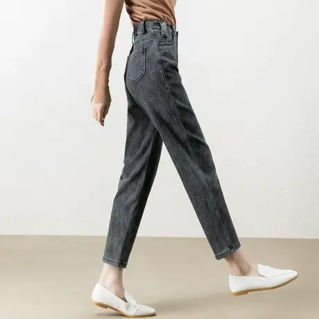 烟灰色牛仔裤女春秋2023新款春季妈妈裤子宽松女裤高腰萝卜哈伦裤商品大图