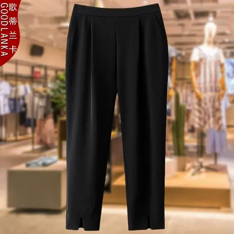 2022年早秋装新款加肥加大码西裤女中年妈妈装半松紧黑色九分裤子商品大图