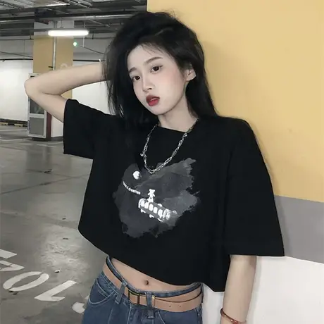 夏季短袖t恤女2023年夏装新款韩版港风宽松内搭白色打底t桖衫潮商品大图