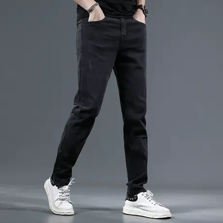 黑色薄款牛裤子男2023夏季新款潮牌修身直筒男士弹力时尚休闲长裤商品大图