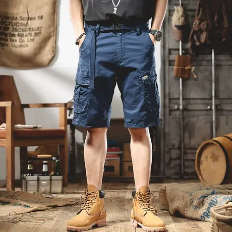 美式重磅复古工装裤子男夏季直筒2022年新款休闲五分中裤潮流短裤商品大图