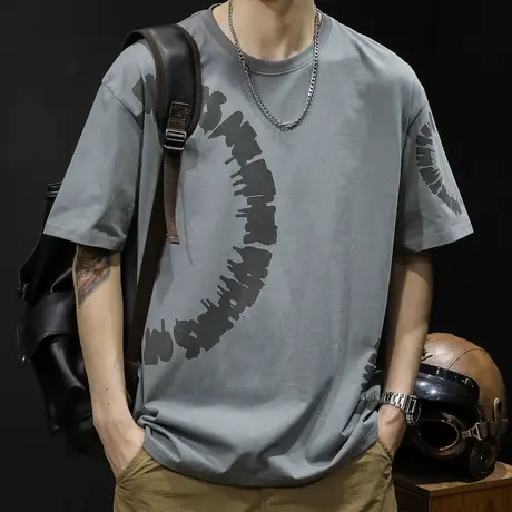 纯棉短袖t恤男士半袖上衣潮牌大码2023新款男装美式印花体恤男款商品大图