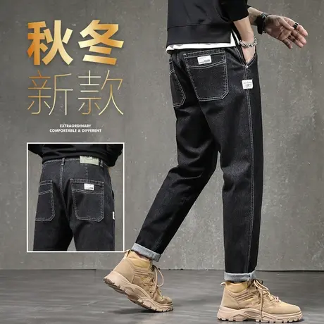黑色牛仔长裤男款宽松直筒日系港风春秋款工装休闲男裤子潮牌男生商品大图