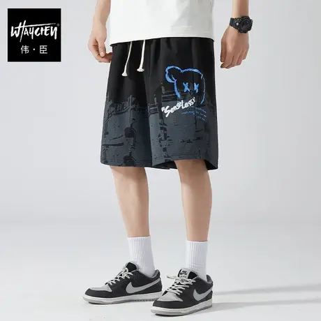 伟臣潮流大码男装夏季休闲短裤男胖子加肥加大卡通运动薄款五分裤商品大图