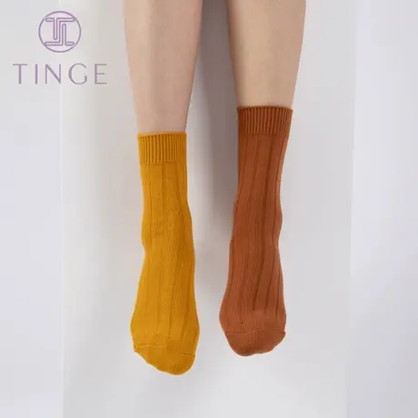 4双TINGE立体宽竖纹女士短袜简约韩版棉质袜子女秋冬防掉跟短筒袜图片