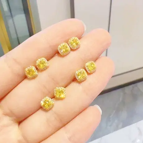 小方糖耳钉女黄钻水晶耳饰时尚轻奢小众生日送女友夏新款潮高级商品大图