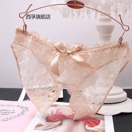 开档透明内裤女开叉性感情趣免脱诱惑蝴蝶结三角裤蕾丝透图片