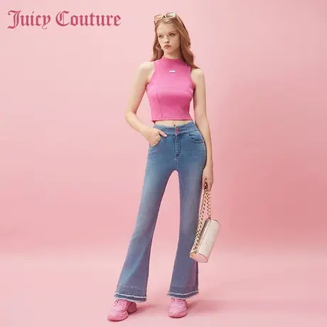 Juicy Couture橘滋2024早春穿搭新款刺绣毛边微喇女式牛仔裤商品大图