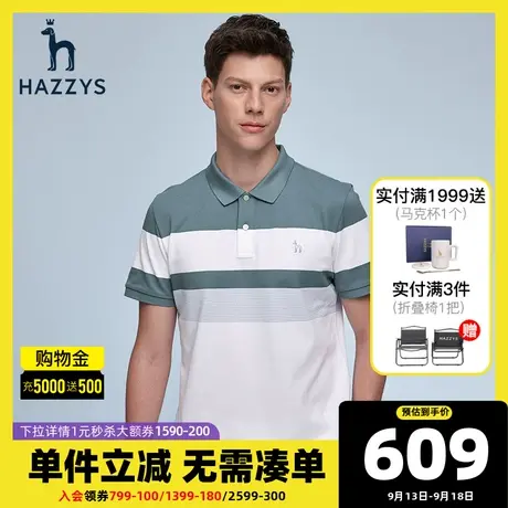 Hazzys哈吉斯夏季男士珠地棉凉感休闲短袖POLO衫条纹短袖T恤衫潮图片