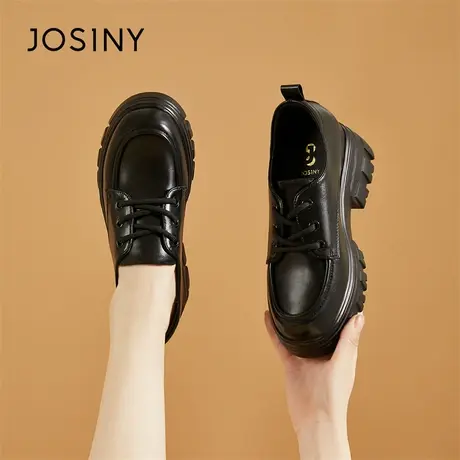 Josiny/卓诗尼2024春新款百搭黑色小皮鞋爆款英伦风一脚蹬单鞋女商品大图