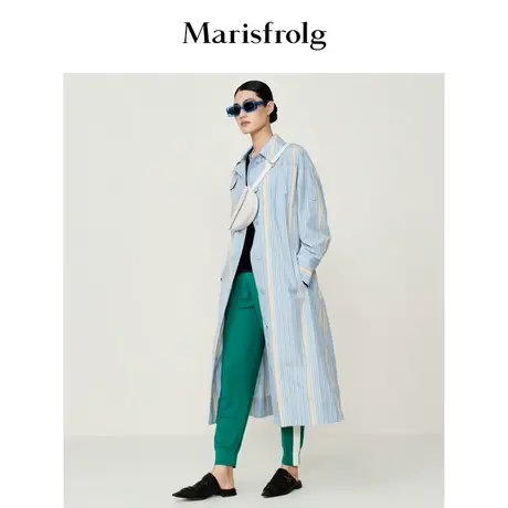 【时尚潮流系列】玛丝菲尔2022秋季设计感撞色条纹风衣外套商品大图