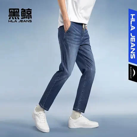 黑鲸HLAJEANS海澜之家旗下潮牌松紧腰设计牛仔裤男窄脚九分裤男商品大图