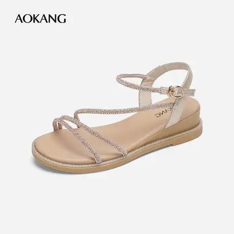 【门店发货】奥康女鞋 夏季新款女士时装凉鞋坡跟水钻搭扣日常潮图片