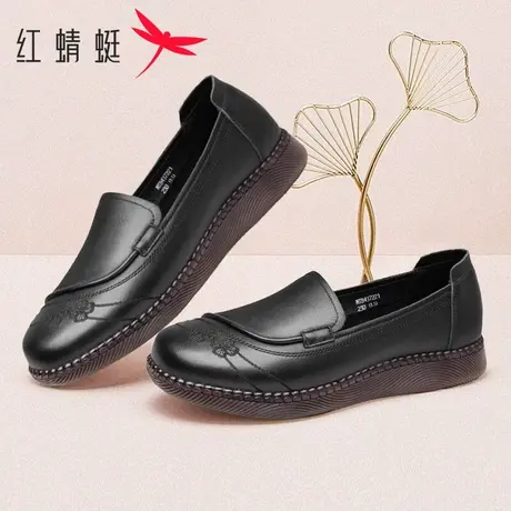红蜻蜓女鞋春季软底软面休闲鞋百搭舒适平底鞋复古刺绣中年妈妈鞋图片