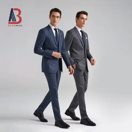 BAROMON/培罗蒙男士商务正装休闲西装条纹职业装修身羊毛西服套装商品大图