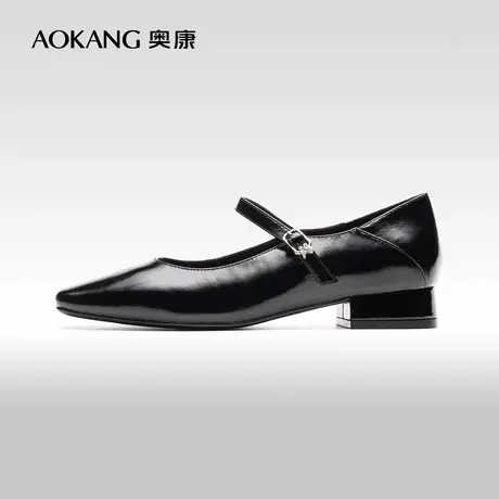 奥康女鞋 春季新款真皮方头通勤百搭一字带玛丽珍鞋门店发货图片