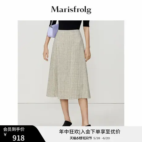 【轻礼系列】玛丝菲尔时尚气质十字格纹侧边开衩A版显瘦半身裙女图片