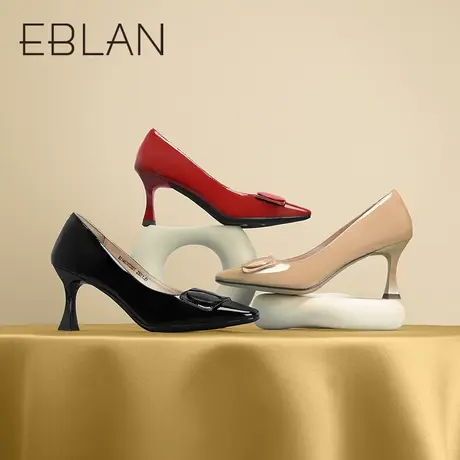 伊伴春季女鞋时尚休闲细跟设计感高跟鞋一脚蹬方头纯色单鞋云感鞋商品大图